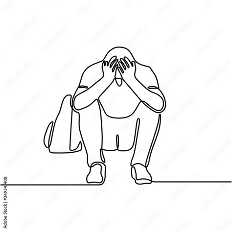 Continuous Line Drawing Of Man In Depression Stock Vector Adobe Stock