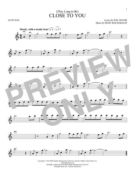 They Long To Be Close To You Sheet Music Carpenters Alto Sax Solo