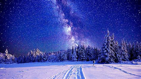 Snowy Mountains At Starry Night Wallpaper Photos Cantik