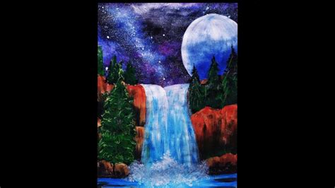 Waterfall At Night Galaxy With Moon And Stars Youtube