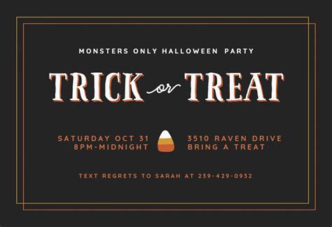 trick  treat halloween party invitation template