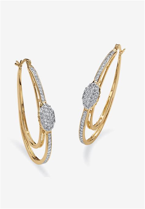 Gold Plated Double Hoop Earrings With Cubic Zirconia Roamans