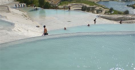 Pamukale In Turkey Natural Swimming Pool In A White