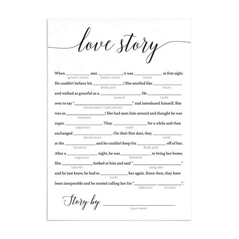 Buy Love Story Mad Libs Game - Pack of 30 - Size 5x7 - Black and White
