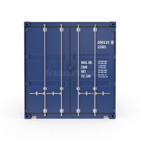 Blue Freight Shipping Container Isolated On White Front View 3d