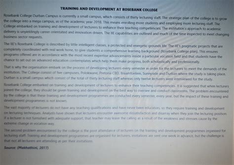 Solved Training And Development At Rosebank College Rosebank