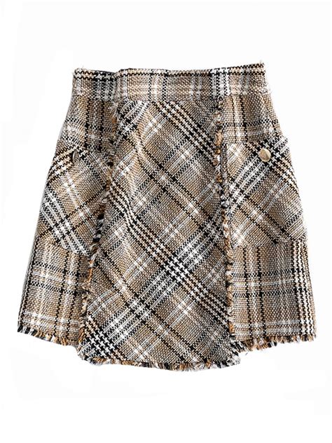 Goodnight Macaroon Janelle Neutral Tweed Plaid Mini Skirt Womens