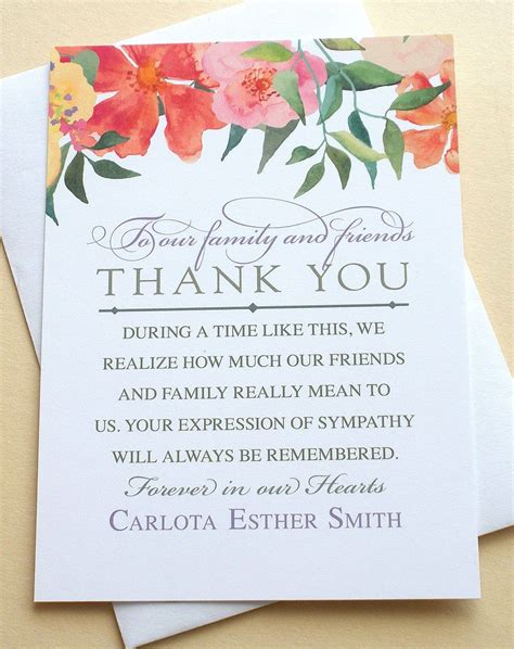 Thank You Sympathy Cards With Colorful Flowers Personalized Etsy In