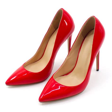 Classic Slip On Pointed Toe Red Bottom Heels Patent Leather Ladies Shoes With Heels High Quality