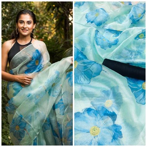 Skyblue Colore Bollywood Style Designer Organza Silk Saree Etsy