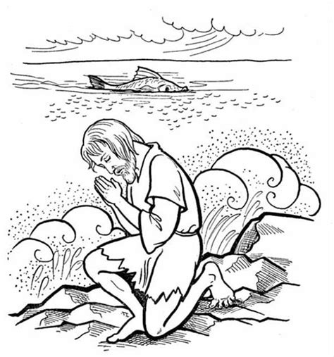Jonah Praying to God after Being Swallowed by Whale in Jonah and the