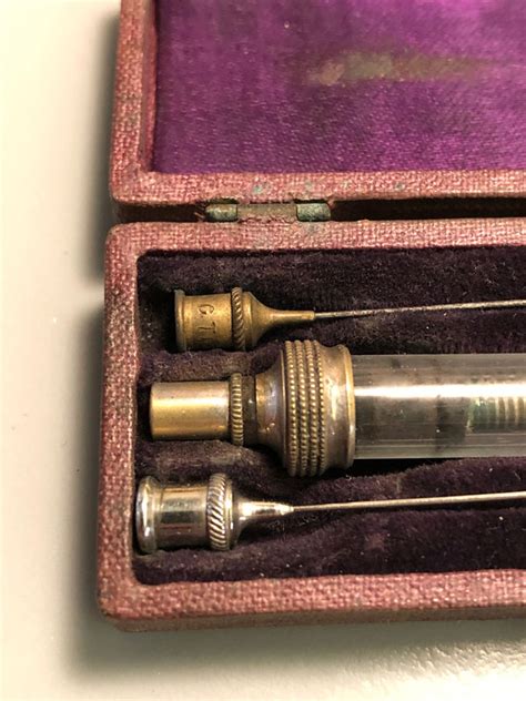 Circa 1880s Antique Syringe With Two Needles With Case Near Perfect
