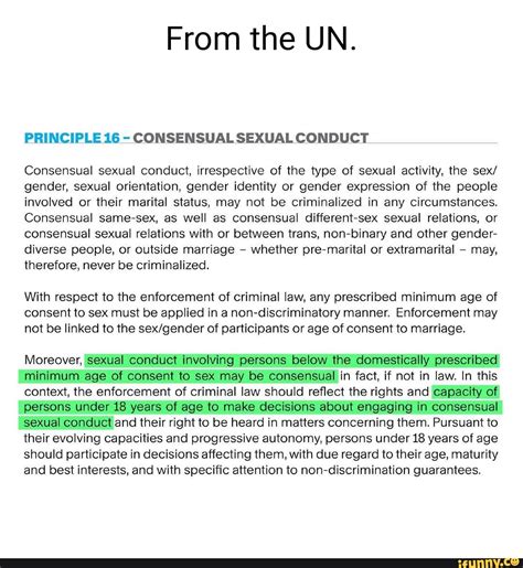 from the un principle 16 consensual sexual conduct consensual sexual conduct irrespective of