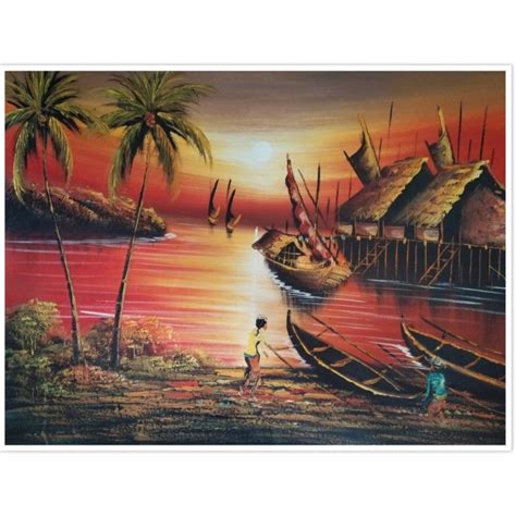 Lukisan Pemandangan Di Kampung Nelayan Pada Waktu Senja Jual Lukisan