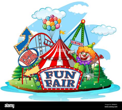 Scene With Clown In The Fun Fair On White Background Illustration Stock