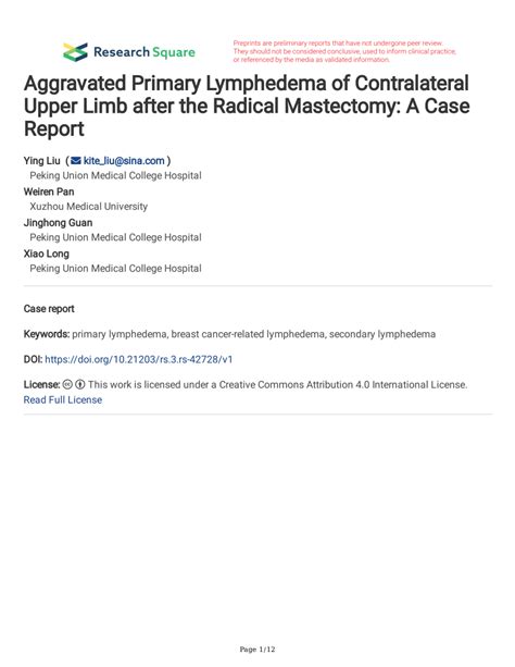 Pdf Aggravated Primary Lymphedema Of Contralateral Upper Limb After