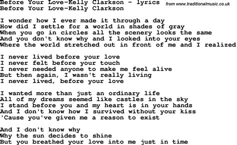 Love Song Lyrics Forbefore Your Love Kelly Clarkson