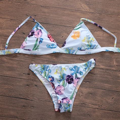 Sexy Women Print Bandage Bikini Set Swimsuit Bathing Beachwear Print Floral Swimsuit Separate