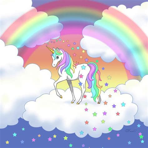 Rainbow Unicorn Clouds And Stars Poster By Crista Forest Unicorn