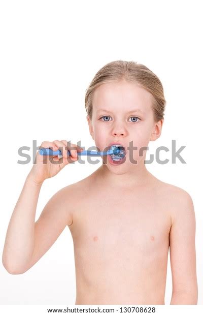 Naked Smiling Young Girl Brushing Teeth 스톡 사진 Shutterstock