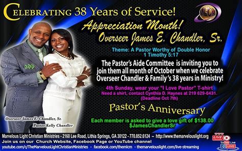 Overseer S Th Anniversary Celebration The Marvelous Light Christian Ministries