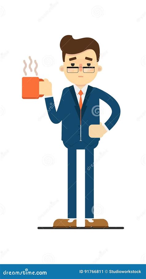 Happy Businessman Hold Cup Of Coffee Stock Vector Illustration Of