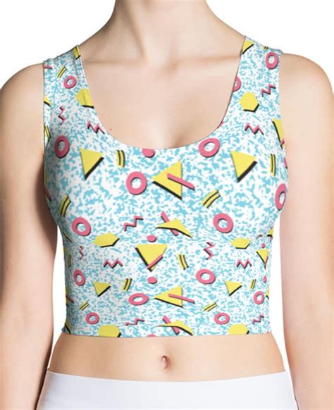 Blue 80s Crop Top For Women Printed Crop Tank 80s Shirt Etsy