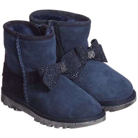 Navy Blue Suede Boots With Synthetic Fur Lining Blue Suede Boots