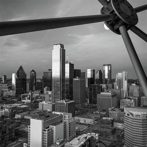 Dallas Texas Skyline Architecture At Dusk In Black And White 1x1