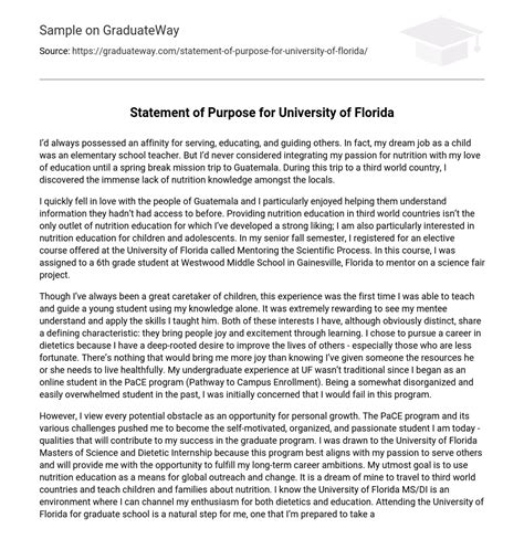 ⇉statement Of Purpose For University Of Florida Essay Example Graduateway
