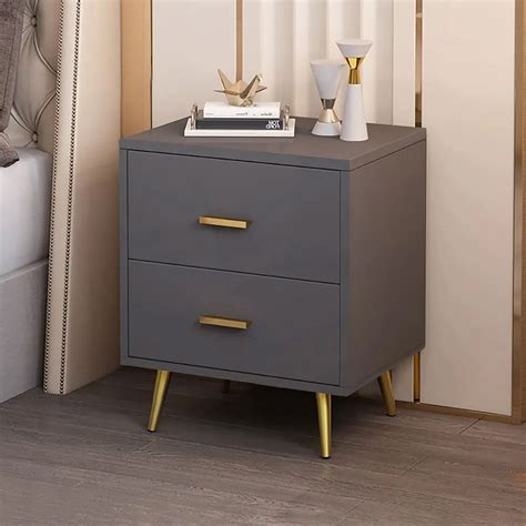 Modern Minimalist Gray Nightstand 2 Drawer Bedside Table