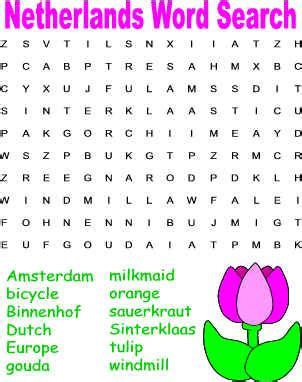 Word Search Netherlands Themed World Thinking Day Word Puzzles
