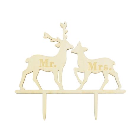 Cake toppers are excellent for customizing and personalizing your festive treats. Kitchen Domain - Wooden Deer Mr & Mrs Cake Topper