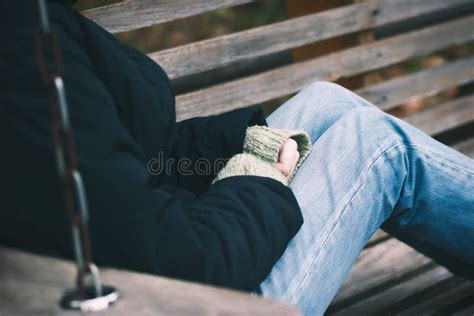 Lonely Girl Sitting On A Bench In Autumn Park Stock Photo Image Of