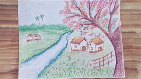 How To Draw Scenery Of Spring Season Easy İlkbahar Resmi