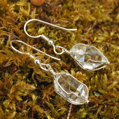 Handmade Wire Wrapped Clear Brilliant Herkimer Diamond Earrings In