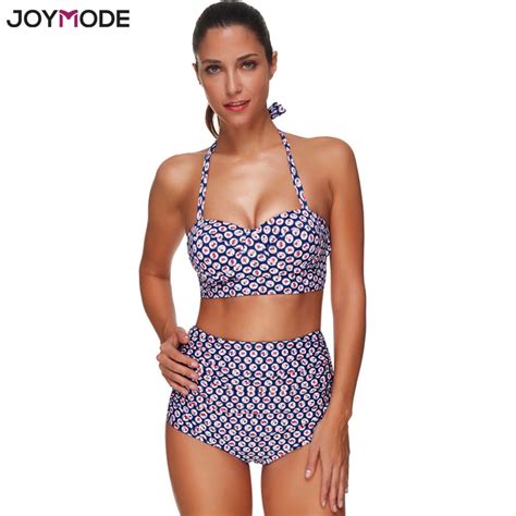 joymode 2017 newest design high waist halter neck printed women swimwear swimsuit push up sexy