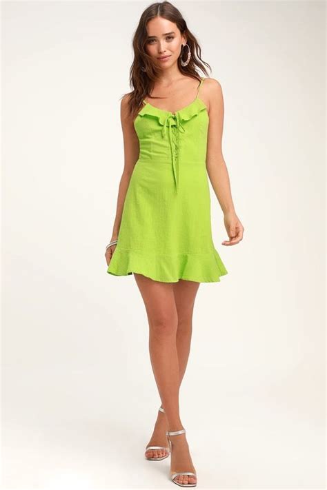 Here To Dance Lime Green Lace Up Mini Dress Short Green Dress Orange