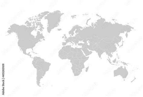 Fototapeta Gray Blank World Map Silhouette Earth Blank Map Template