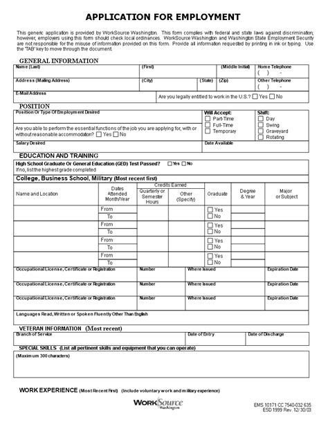 General Employment Application Template Templates At