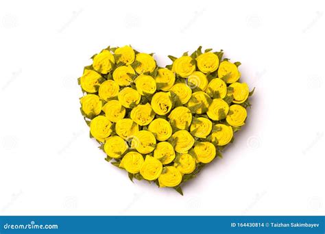 Heart Shape Made Of Yellow Roses Isolated On White Background Stock