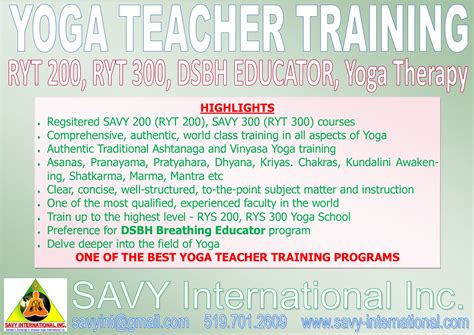 London Yoga Teacher Training Savy International Inc