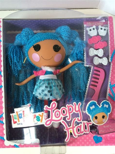 lalaloopsy loopy hair mittens fluff n stuff full size blue mib doll clips brush… lalaloopsy