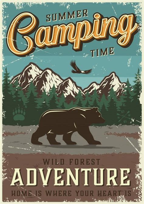 Free Vector Vintage Summer Outdoor Camping Poster Retro Poster