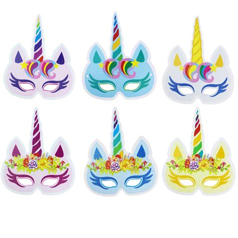 12pcs Rainbow Unicorn Paper Masks Kids Birthday Unicorn Party Favors