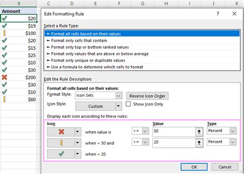 Excel Icon Sets Conditional Formatting Inbuilt And Custom