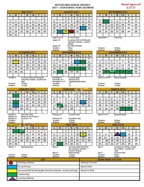 2017 2018 District Calendar Butler Area School District Butler Pa