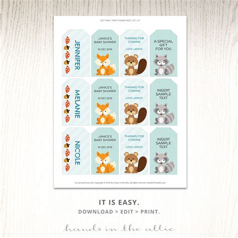 Get the party started with our free, printable baby shower game cards. Woodland Baby Shower Labels | Printable Gift Tag Template ...