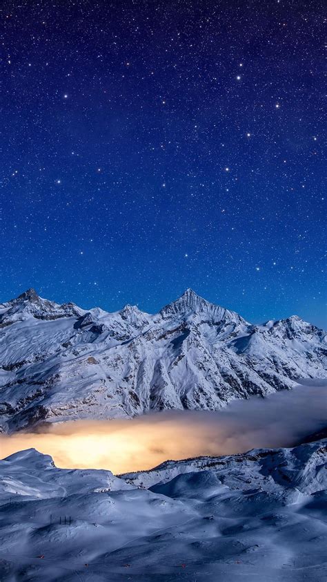 Starry Night Snow Covered Mountains 4k Hd Nature Wallpapers Hd