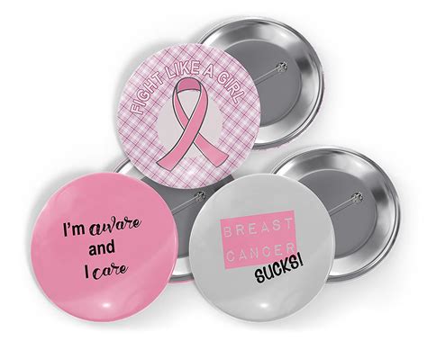 Breast Cancer Awareness Pink Ribbon Button Pins Trio Pack Etsy